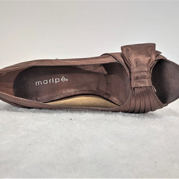 Maripe "Jezebel" Brown Pleated Fabric Heels w/ Bow-Bridal / Formal - Size 6.5 - Picture 7 of 14